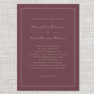 Elegante Schrift Burgund Gold Chic Formale Hochzei Einladung