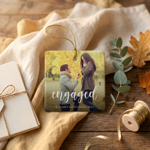 Elegante Schrift Engagiert Foto Weihnachten Keramikornament
