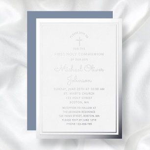 Elegante Schrift Erstkommunion Silber Folieneinladung