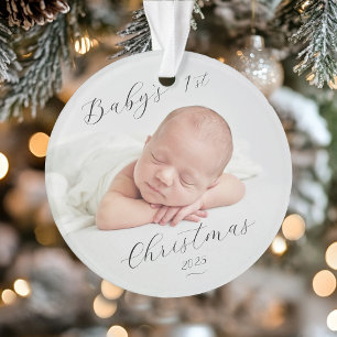 Elegante Schrift Foto Baby's erstes Weihnachten Ornament