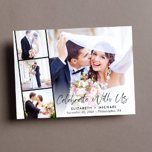 Elegante Schrift Foto Hochzeitsempfang Einladungspostkarte