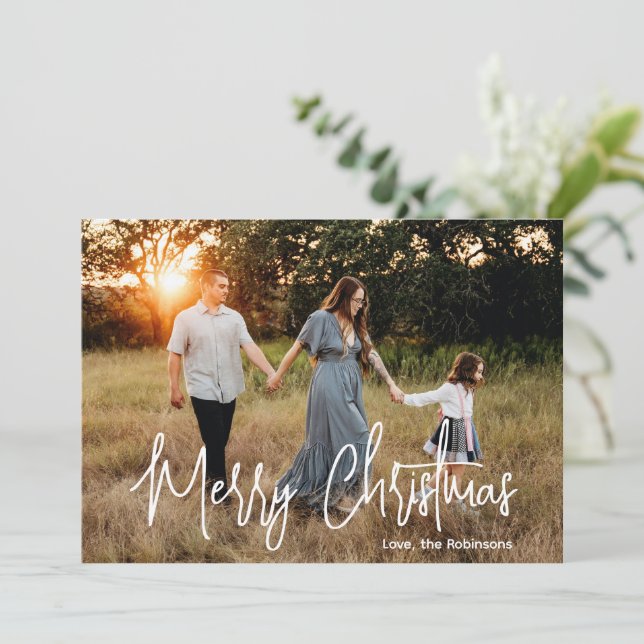 Elegante Schrift Foto Modernes Weihnachten (Stehend Vorderseite)
