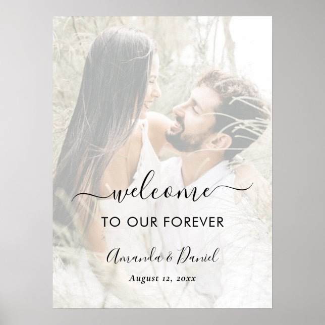 Elegante Schrift Foto-Overlay Hochzeits-Willkommen Poster (Vorne)