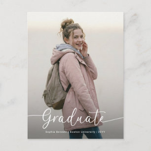 Elegante Schrift Foto Rosa Schleife Abschluss Dank Postkarte