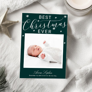 Elegante Schrift Foto Weihnachts-Geburtsanzeige Feiertagskarte