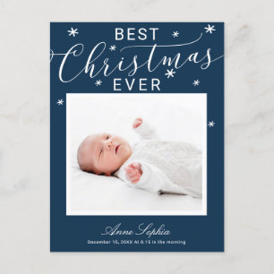Elegante Schrift Foto Weihnachts-Geburtsanzeige Feiertagspostkarte