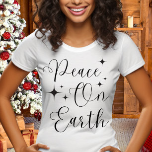Elegante Schrift Frieden auf Erden Frohe Weihnacht T-Shirt