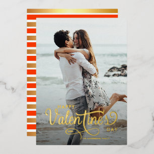 Elegante Schrift  Frohe Valentinstag-Foto-Herzen Folien Feiertagskarte