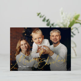 Elegante Schrift Frohe Weihnachten Familienfoto Folien Feiertagskarte
