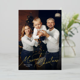 Elegante Schrift Frohe Weihnachten Familienfoto Folien Feiertagskarte