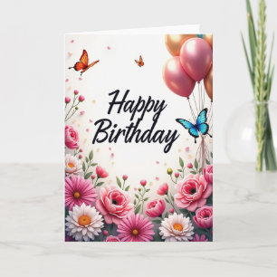 Elegante Schrift Geburtstagskarte mit Blumenmotiv Karte