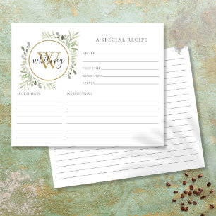 Elegante Schrift Gold Monogramm Grün Rezeptkarte