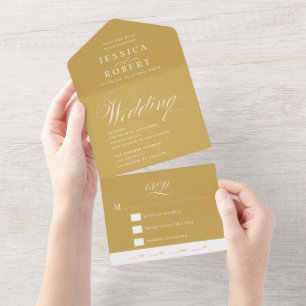 Elegante Schrift Gold- und Weiß-Kalligrafie-Hochze All In One Einladung