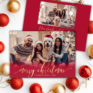 Elegante Schrift Goldschrift Rot 2 Foto Weihnachte Feiertagskarte