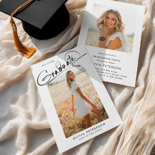 Elegante Schrift Graduierten Bogen Foto Abschlussf Einladung
