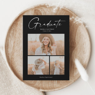 Elegante Schrift Graduierten-Foto-Collage Abschlus Einladung