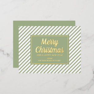 Elegante Schrift Grüne Streifen Frohe Weihnachten Folien Feiertagspostkarte