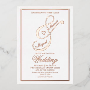 Elegante Schrift Herz Et-Zeichen Hochzeit gepräst  Folieneinladung