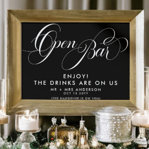 Elegante Schrift Hochzeit Open Bar Getränkekarte S Poster