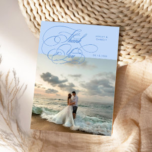 Elegante Schrift Hochzeitsfoto Eisblau Dankeskarte