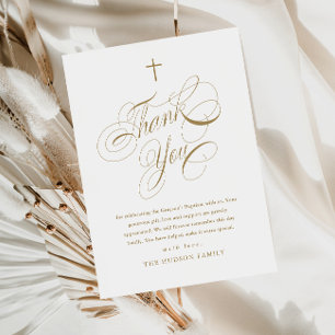 Elegante Schrift Kalligrafie Gold Taufe Dankeskarte