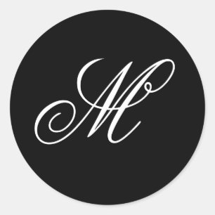 Elegante Schrift Kalligrafie Schwarz-Weiß-Monogram Runder Aufkleber