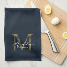Elegante Schrift Metallisch Marineblau Gold Monogr Geschirrtuch