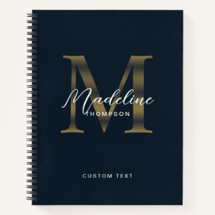 Elegante Schrift Metallisches Navyblau Gold Monogr Notizbuch