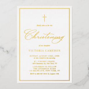 Elegante Schrift Minimalistische Foto-Taufe Folieneinladung