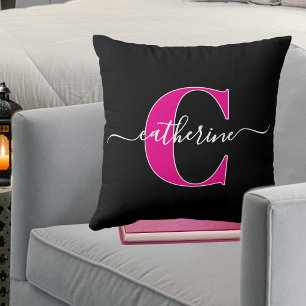 Elegante Schrift Minimalistisches Schwarz Rosa Mon Kissen