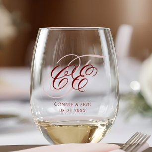 Elegante Schrift-Monogramm-Hochzeit Weinglas Ohne Stiel