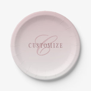 Elegante Schrift & Monogramm   Rose Ombre Pappteller