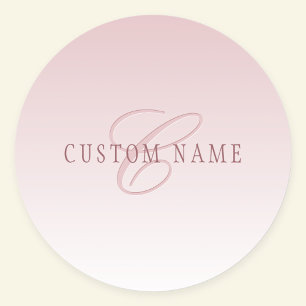 Elegante Schrift & Monogramm Rose Ombre Runder Aufkleber