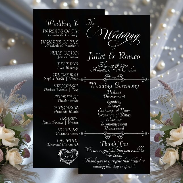 Elegante Schrift & Monogramm - Schwarze Hochzeit Programm (Von Creator hochgeladen)