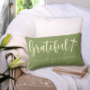 Elegante Schrift Moosgrün Creme Dankbar Lendenkissen