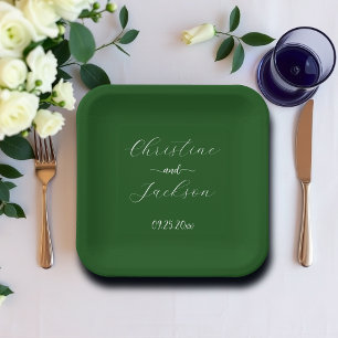 Elegante Schrift Moosgrüne Hochzeit Pappteller