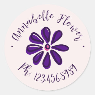 Elegante Schrift - Name Telefon - Blume Runder Aufkleber