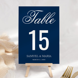 Elegante Schrift Navy Blau Hochzeit Tischnummer