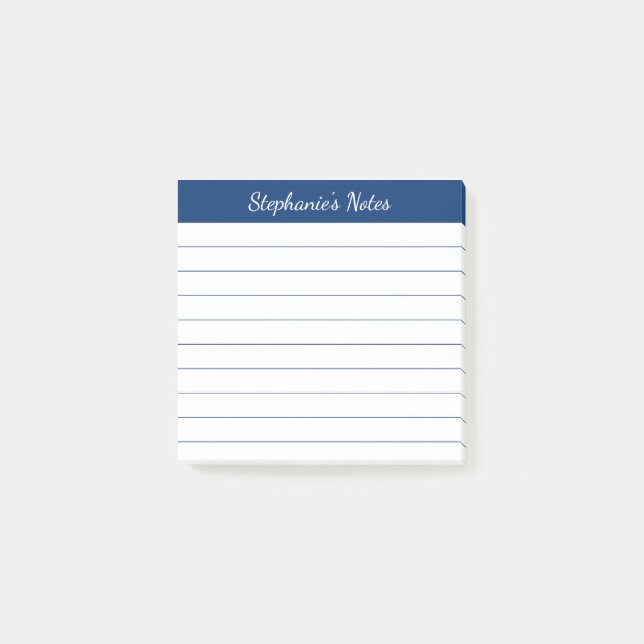 Elegante Schrift Notizen Navy Blau Lined (Vorderseite)