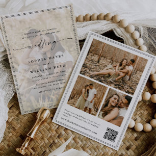 Elegante Schrift-QR-Code-Foto-Hochzeit Einladung