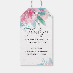 Elegante Schrift rosa Errötungs-Blumen-Hochzeits-D Geschenkanhänger