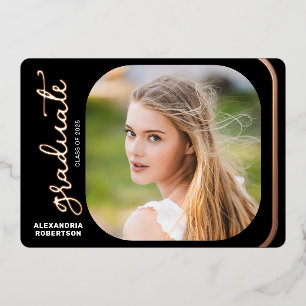 Elegante Schrift Rose Gold 2 Foto Abschlussfeier Folieneinladung