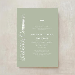 Elegante Schrift Sage Green Jungen Erstkommunion Einladung