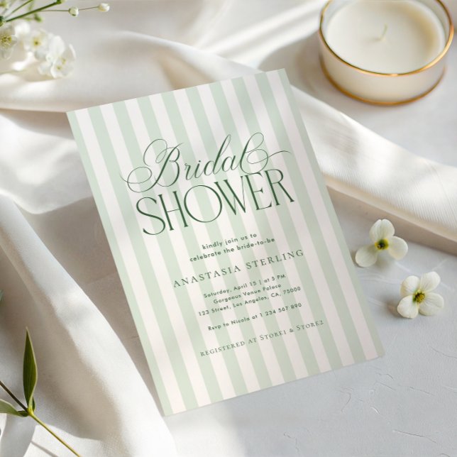 Elegante Schrift Sage Grün Streifen Brautparty Einladung (Von Creator hochgeladen)