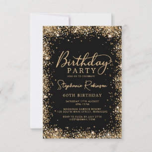 Elegante Schrift Schwarz Gold Glitter 60. Geburtst Einladung