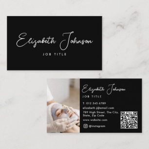 Elegante Schrift Schwarz-Weiß-Foto-QR-Code Visitenkarte