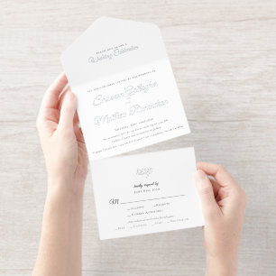 Elegante Schrift Schwarz Weiß Silberfolie Hochzeit All-in-One-Einladung