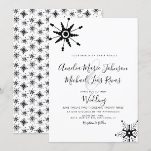 Elegante Schrift Schwarze Schneeflocken Weihnachte Einladung