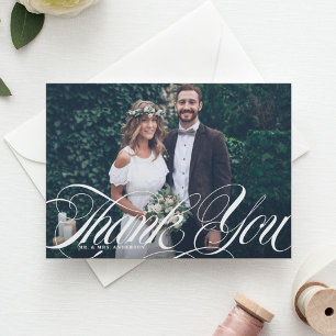 Elegante Schrift Schwung Weiße Foto Hochzeit Dankeskarte
