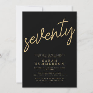 Elegante Schrift Siebzig Schwarz Gold 70. Geburtst Einladung